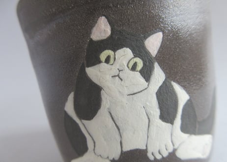 つぐみ製陶所 猫のフタ物I＊ハチワレネコ