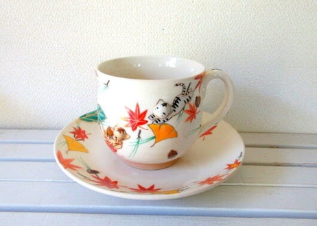 京焼・小手鞠窯 コーヒーカップ紅葉＊サバトラとチヤトラ