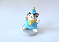 なつめみちこ 猫の置物 ピエロ猫＊ブルー