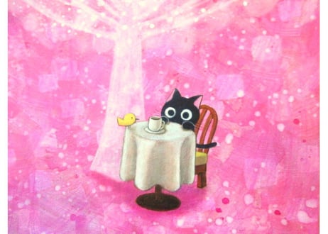 かつきかずお 額装絵画  F6号＊tea time＊