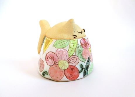 安藤喜代子 パッチワーク猫のカップ＊ピンクD