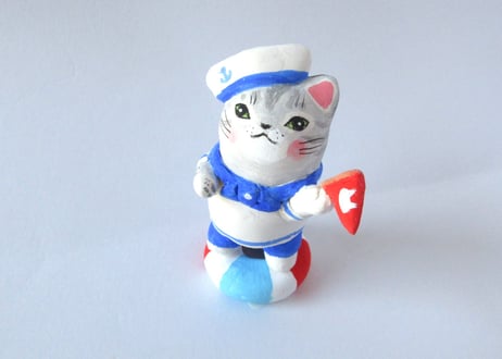 なつめみちこ 猫の置物 海辺の猫＊セーラー猫