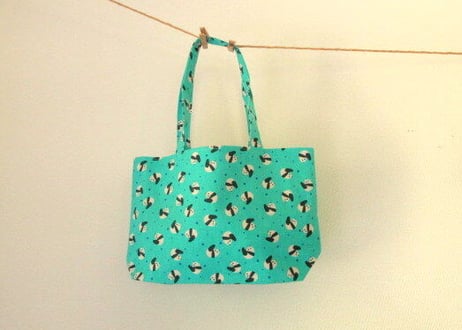 SALE!1000→800円★パンダのプチ手提げ＊ブルーグリーン