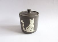 つぐみ製陶所 猫のフタ物E＊サバトラネコ