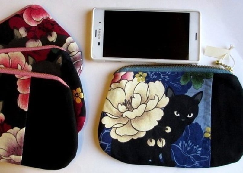 黒猫の和柄ポーチ オレンジ☆1200円→950円！ | コーヒー豆と雑貨の店