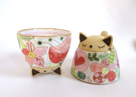 安藤喜代子 パッチワーク猫のカップ＊イエロー