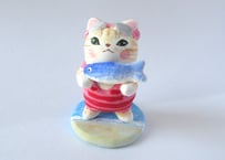 なつめみちこ 猫の置物 海辺の猫＊おさかな