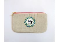 リネン刺繍平ポーチ＊お花と猫A