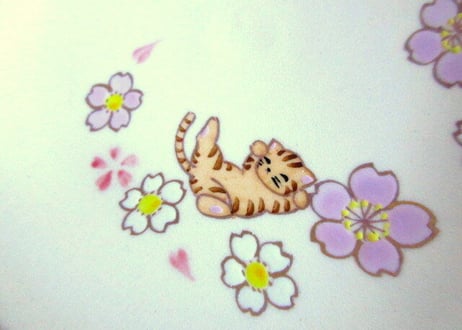 京焼・小手鞠窯 　桜と猫のコーヒーカップ＊茶トラとサバトラ