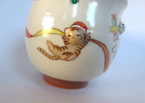 京焼・小手鞠窯 クリスマスのマグカップ＊クリスマスツリーと猫