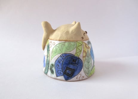 安藤喜代子 パッチワーク猫のカップ＊ブルーB