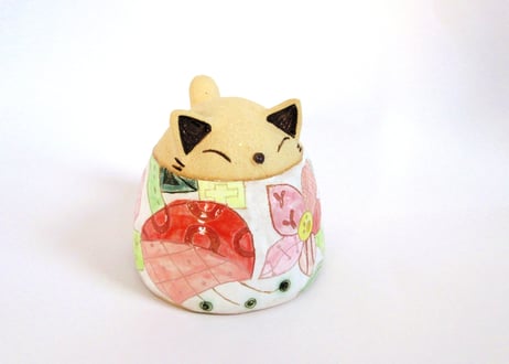 安藤喜代子 パッチワーク猫のカップ＊ピンクＡ