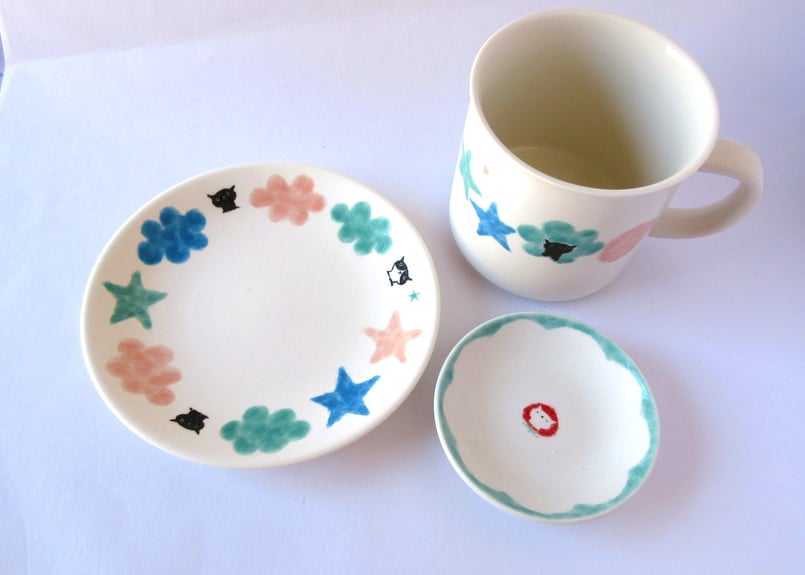 みなかわねこ 豆丸皿＊ブルー／ピンク | コーヒー豆と雑貨の店 豆ねこ