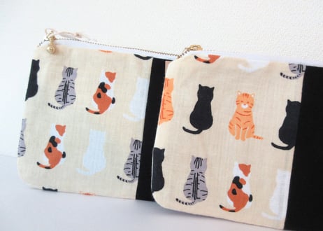【SALE 1200→1000円！】てぬぐい平ポーチ＊カラフル猫たち