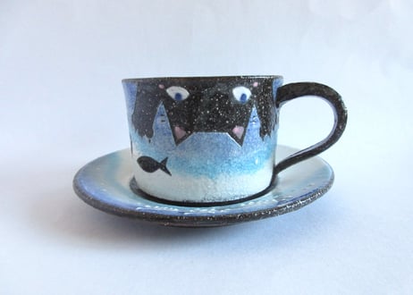 奥田茜　猫のコーヒーカップA＊お魚と猫