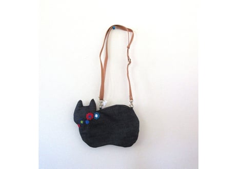 新作＊斜め掛け お花モチーフ仔猫バッグ＊ワイン＆ブルー
