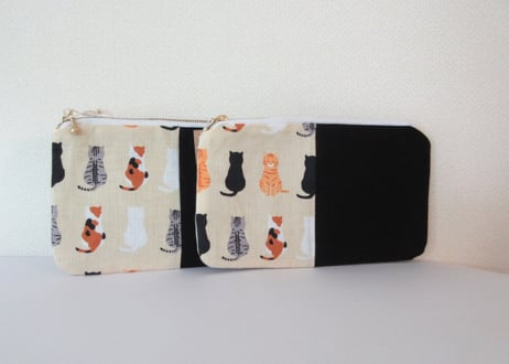 【SALE 1200→1000円！】てぬぐい平ポーチ＊カラフル猫たち