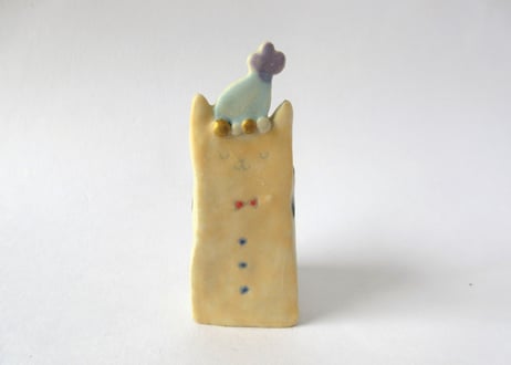 工房113 阪井ひとみ いい夢みてね＊ネコ花器イエロー
