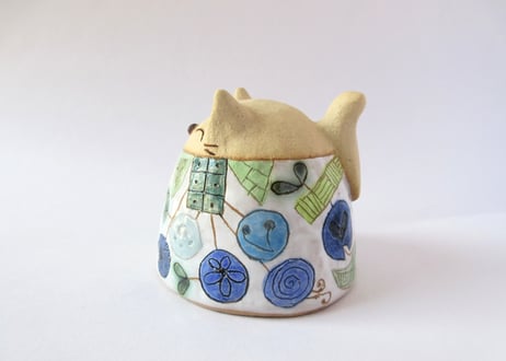 安藤喜代子 パッチワーク猫のカップ＊ブルーB