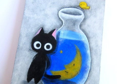 かつきかずお 額装絵画＊ボクだけの青い夜＊