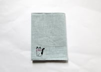 猫の刺繍 リネンブックカバー＊スモーキーブルーA