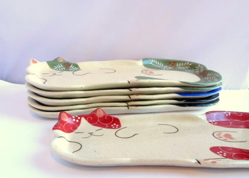 森恭 ネコの長いお皿＊グリーンB | コーヒー豆と雑貨の店 豆ねこ