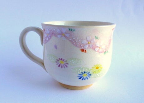 京焼・小手鞠窯 桜と猫のマグカップ＊トラ猫と白猫