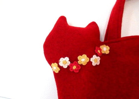 お花ネックレス猫バッグ＊カーディナルレッドB