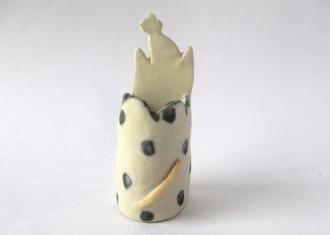 工房113 阪井ひとみ いい夢みてね＊ネコ花器イエロー