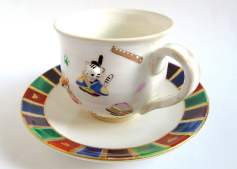 京焼・小手鞠窯 コーヒーカップ＊ぷっくり猫のお雛様 C