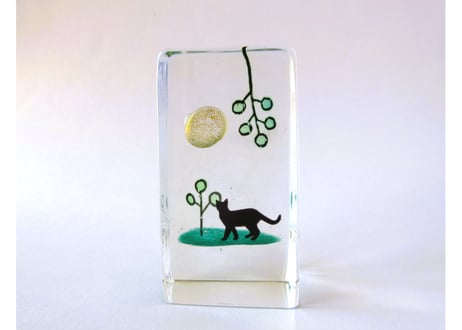 極楽寺がらす工房　ガラスのオブジェ『月と猫』