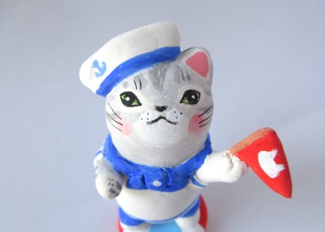 なつめみちこ 猫の置物 海辺の猫＊セーラー猫
