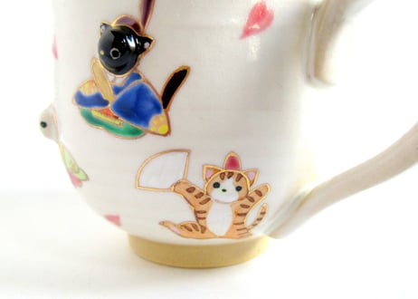 京焼・小手鞠窯 マグカップ＊ぷっくり猫のお雛様 B