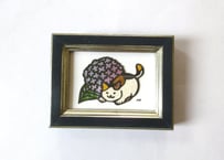 オガタミホ　額入り切り絵＊紫陽花と三毛猫