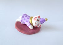 なつめみちこ 猫の置物 ピエロ猫＊パープル