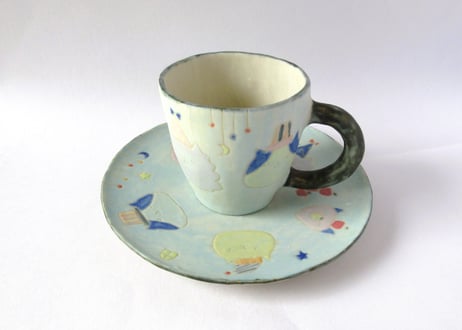 工房113 阪井ひとみ　パーティナイト カップ＆ソーサー＊ブルー