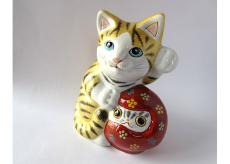 九谷焼 青郊窯　金彩 ダルマ招き猫