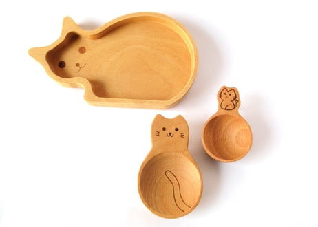 木製　猫のプレート皿