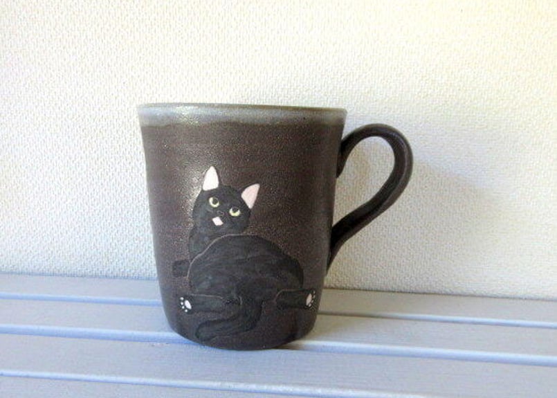 つぐみ製陶所 猫のマグカップ＊黒猫   コーヒー豆と雑貨の店 豆ねこ