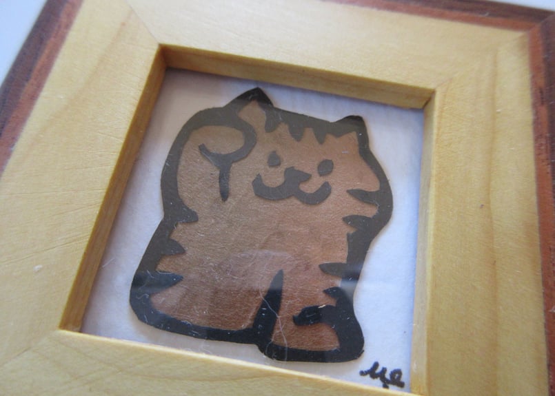 オガタミホ 切り絵原画＊寄木細工額 キジトラ／シロネコ | コーヒー豆