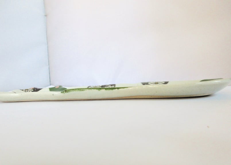 森恭 ネコの長いお皿＊グリーンB | コーヒー豆と雑貨の店 豆ねこ