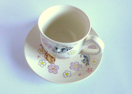 京焼・小手鞠窯 　桜と猫のコーヒーカップ＊茶トラとサバトラ