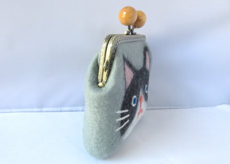 haruru＊woolfelt　がま口ポーチ　ブルーグレー