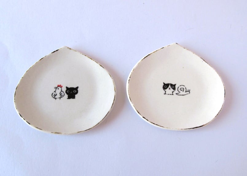 みなかわねこ 豆皿＊猫とにわとり／猫とカタツムリ | コーヒー豆と雑貨