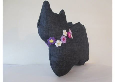 【限定1点のみ】デニムの猫バッグ ショルダータイプ＊お花モチーフ パープル