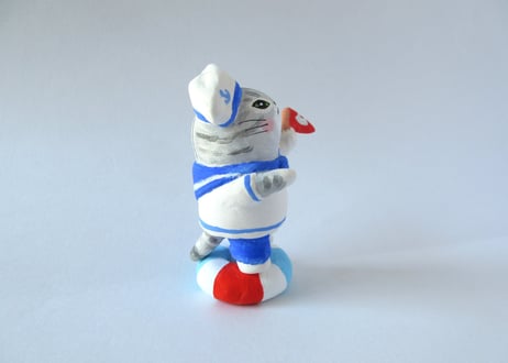 なつめみちこ 猫の置物 海辺の猫＊セーラー猫
