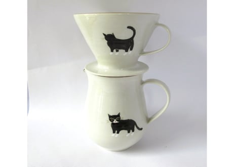 ヒロロ工房　猫のドリッパーセット  のぞき猫＊ハチワレ猫
