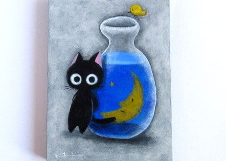 かつきかずお 額装絵画＊ボクだけの青い夜＊