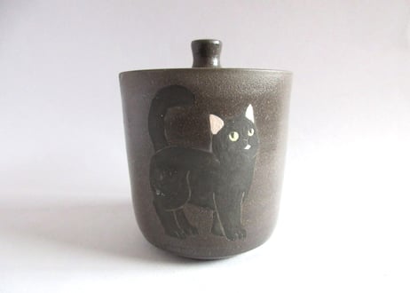 つぐみ製陶所 猫のフタ物K＊クロネコ