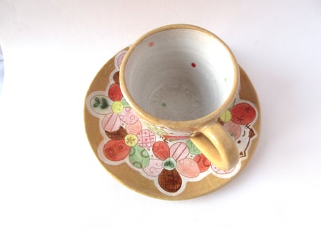＊安藤喜代子＊猫とお花のコーヒーカップ＊ピンクD